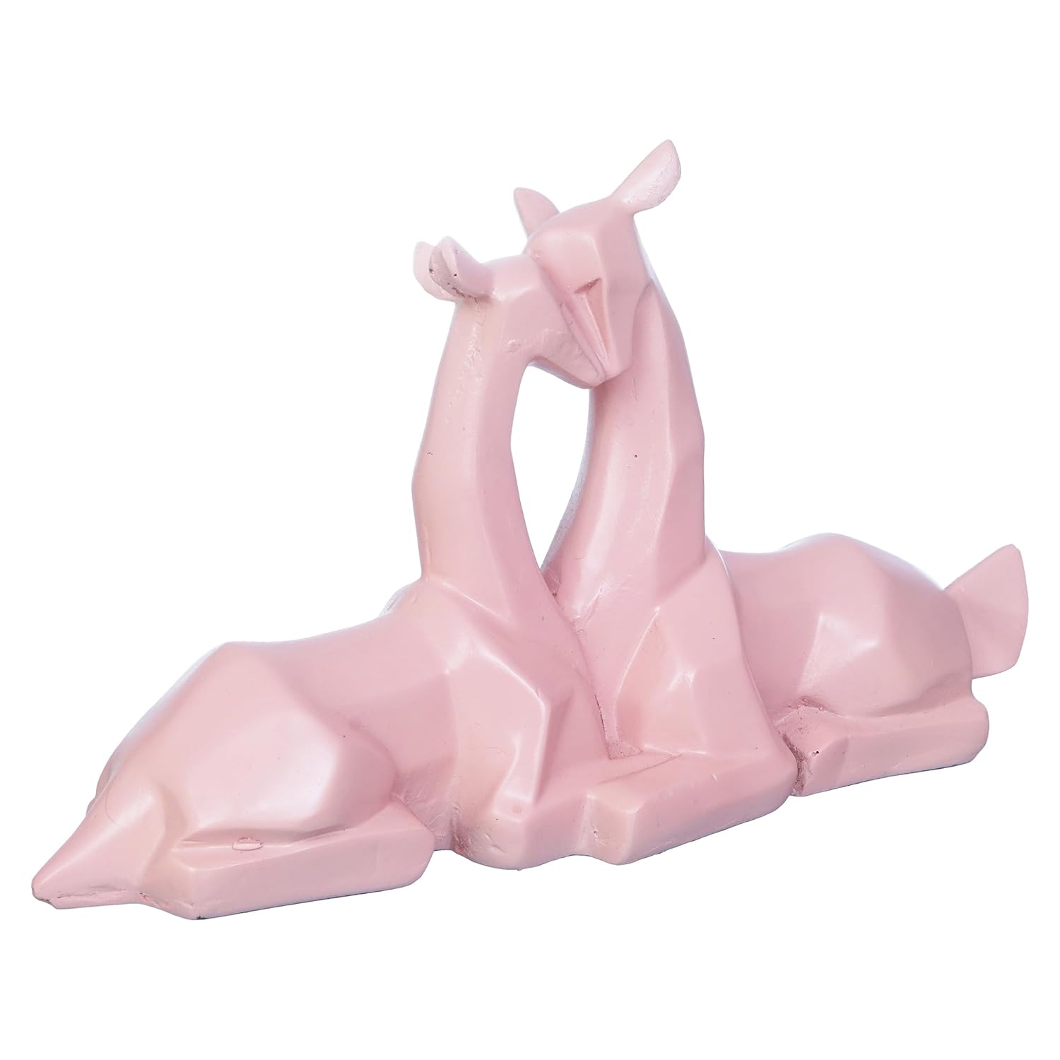 Ecraftindia Set of 2 Pink Polyresin Geometric Hugging Deer Statue Decorative Showpiece