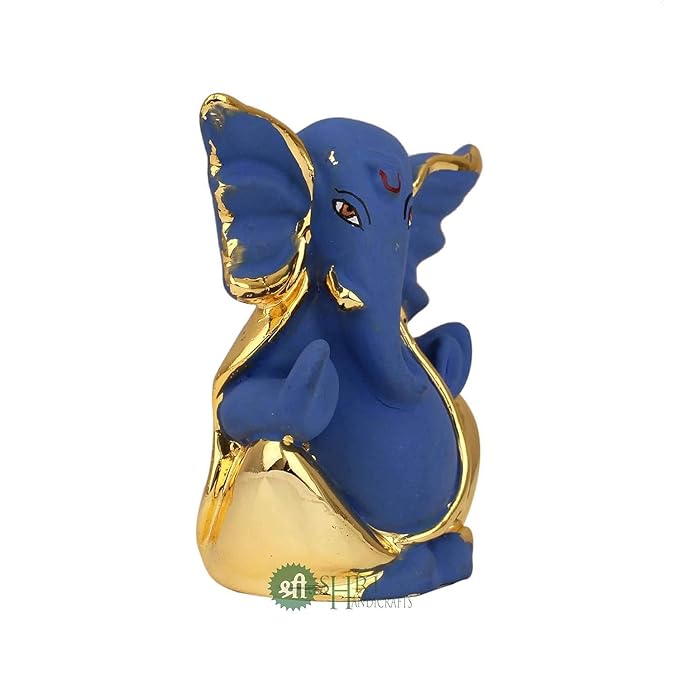 Indicast Resin Lord Ganpati Gold Plated Ganesha Idol Figurine Murti for Car Dashoboard Home and Office Decor & Gifts