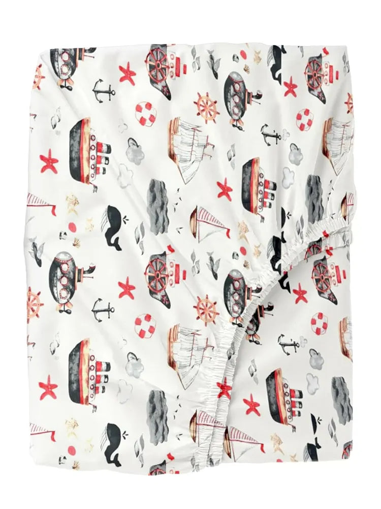 Trance Home Linen 180TC 100% Cotton 78"x72" Standard King Size Elastic Fitted Kids Bedsheet Printed King Bed Size with 2 Pillow Covers Colour Boat Orange