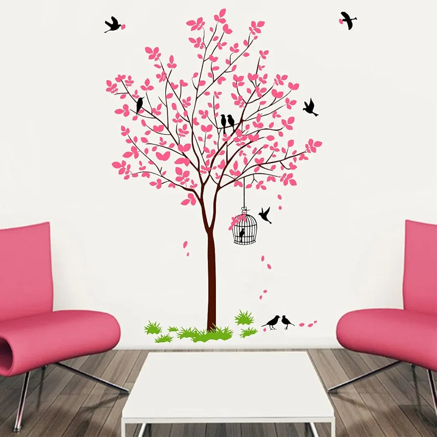 Decal O Decal PVC Vinyl Tree with Birds & Nest Botanical Wall Stickers,Self-Adhesive