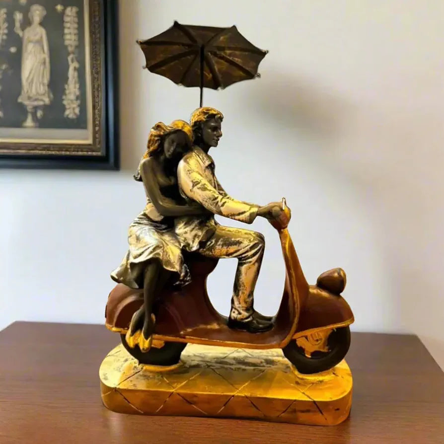 Alila Home Decoration Scooter Romantic Love Couple Statue Showpiece for Birthday Gift 11 Inch