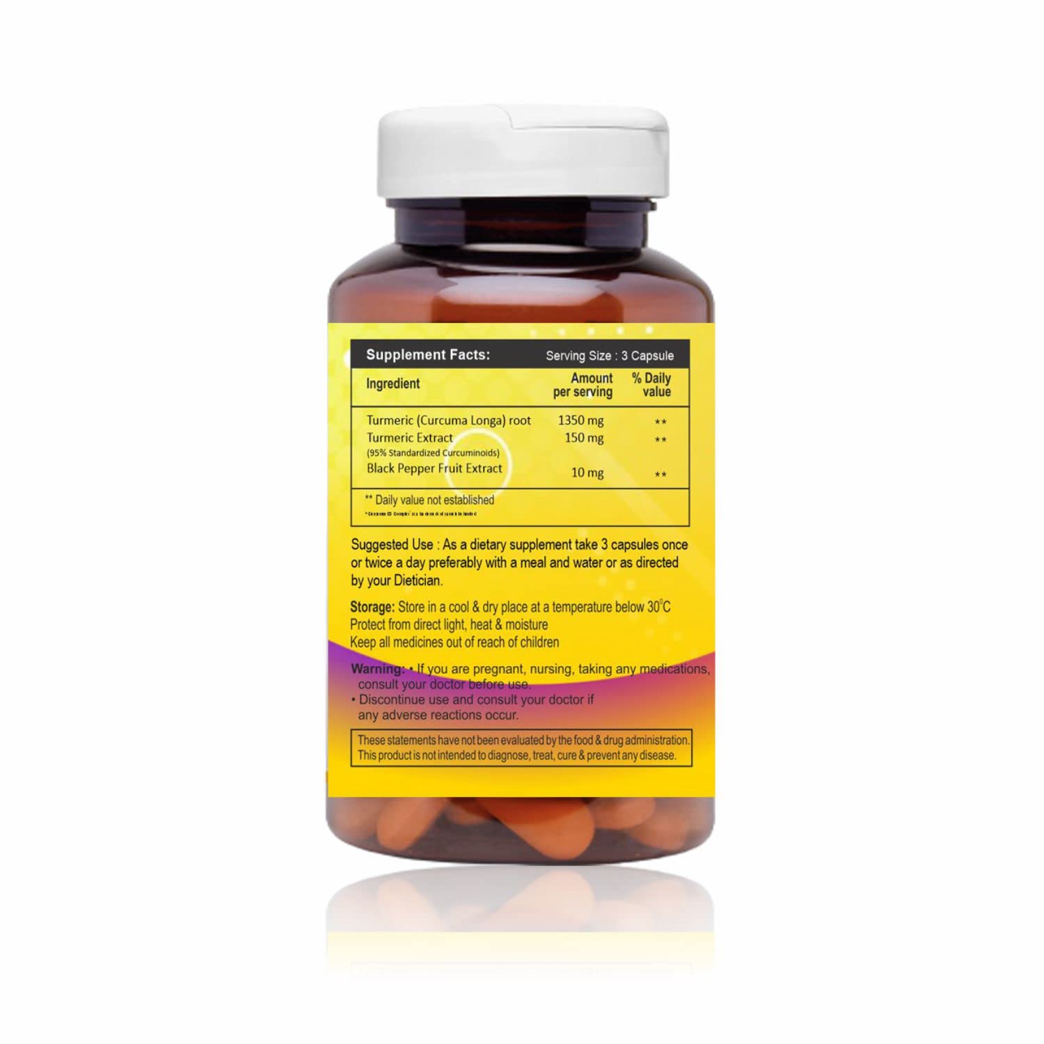 WALPAR Organic Curcumin Turmeric with Piperine Bioperine - 1510mg 90 Capsules