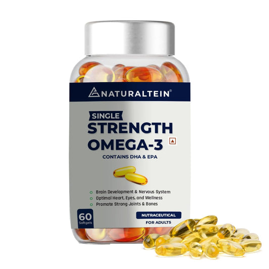 NATURALTEIN Omega 3 Fish Oil â€“ 1000mg per Softgel | 60 Capsules | 180mg EPA & 120mg DHA | With Vitamin E | Premium Triglyceride Form | Supports Heart, Brain & Joint Health | Single Strength Formula