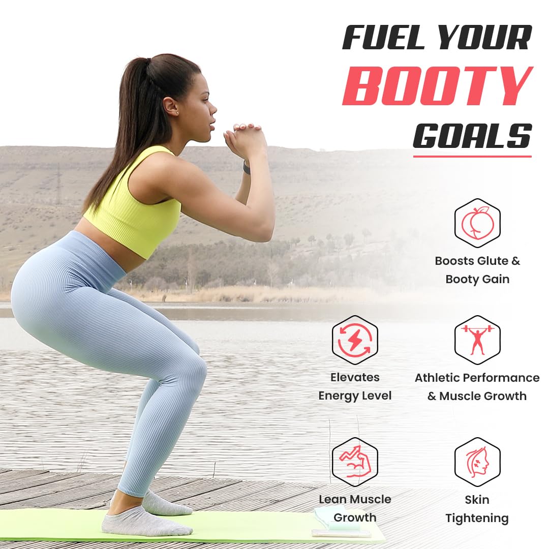 NATURYZ Perfect Peach 4-in-1 GLUTE BUILDER | Micronized Creatine Monohydrate for Women | Booty Gain Collagen | Vegan BCAA 2:1:1 | Electrolytes | Increase Lean Muscle Mass Gain â€“ 100g (Peach Flavour)