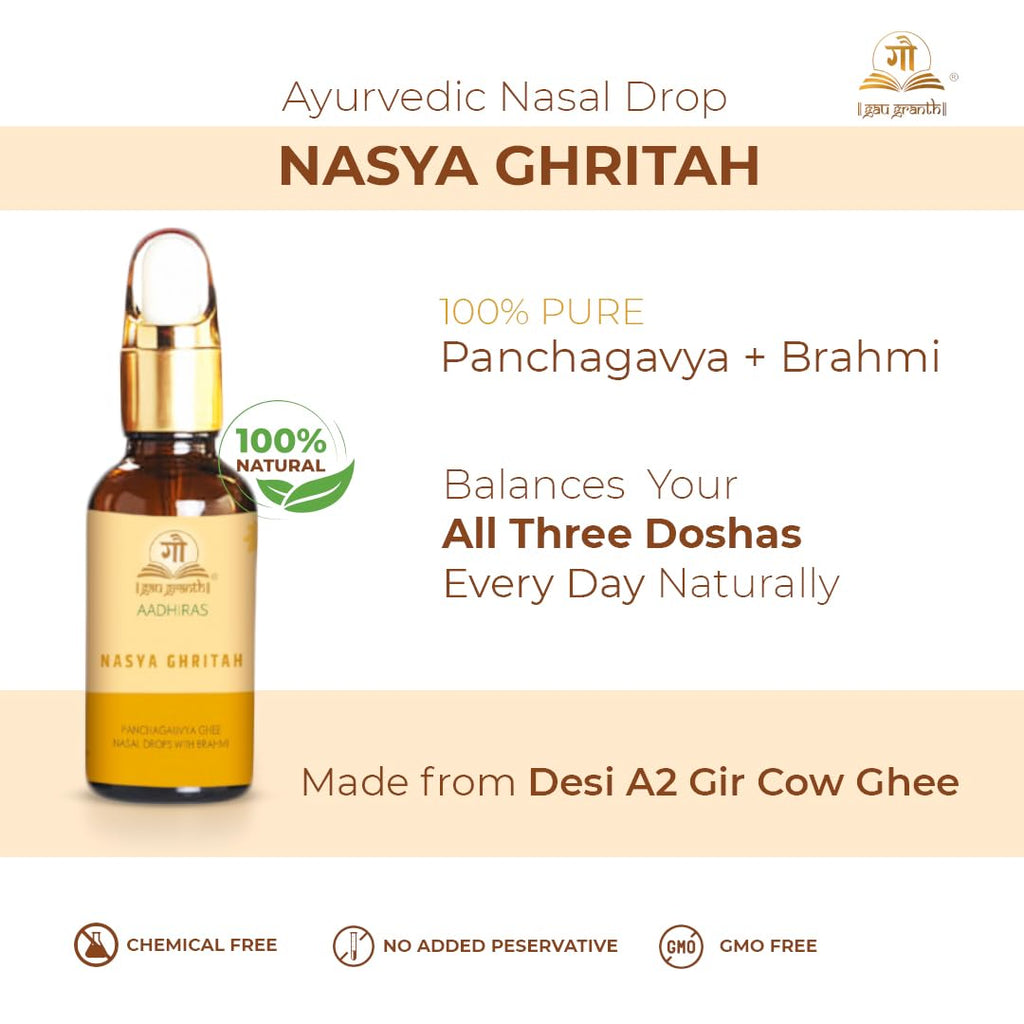 Nasya Ghrita, Nasal Drops - 15ML (Pack Of 1) | Organic And Ayurvedic A2 Nasal Drop for Anxiety Relief & Cognitive Wellness - Ayurvedic Nasya with Natural Intelligence Boost | Ayurvedic Herbs & Pure Cow-Derived Ingredients