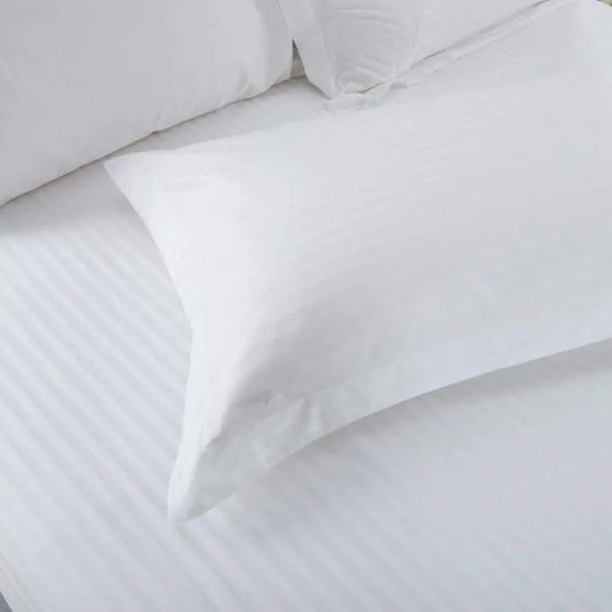 Purav Light Microfiber Flat Single Bed Bedsheet Plain Striped Cotton Bedsheet with 1 Pillow Cover for Queen Size Bed 340 TC Breathable White Color