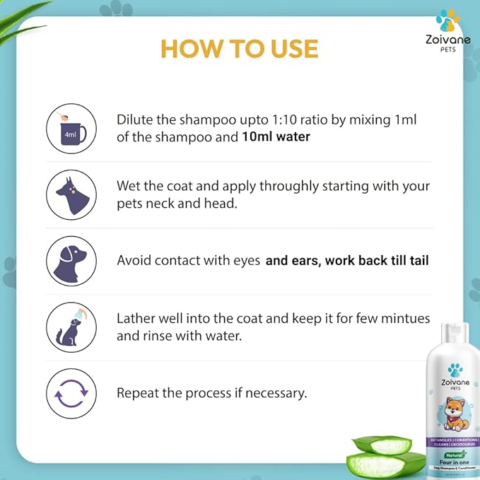 Zoivane Dog Shampoo - 500 Ml | 4 in 1 Dog Shampoo With Conditioner | Pack of 2