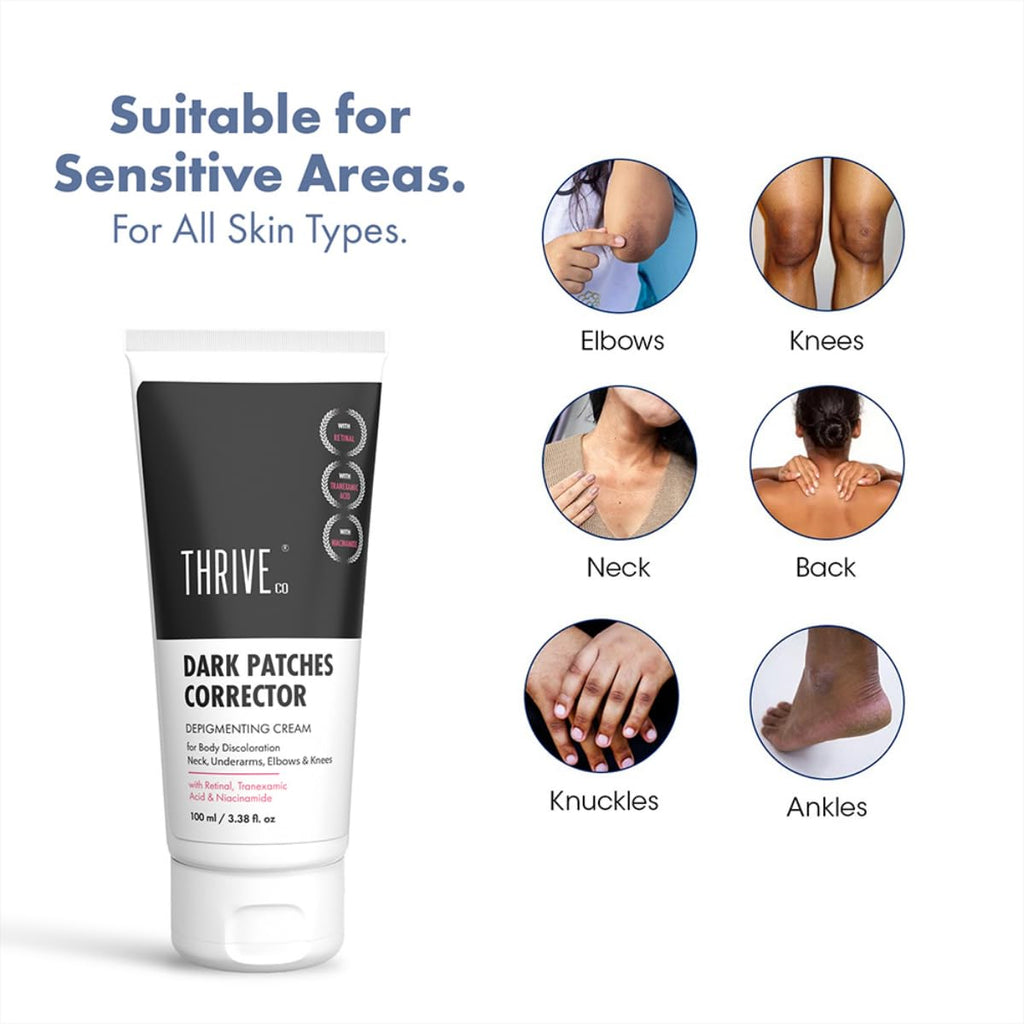 ThriveCo Dark Patches Corrector Cream | Dark Patches Removal | With Retinal & Niacinamide.. For Underarms, Inner Thighs, Knuckles, Elbows & Knees. Men & Women | 100ml
