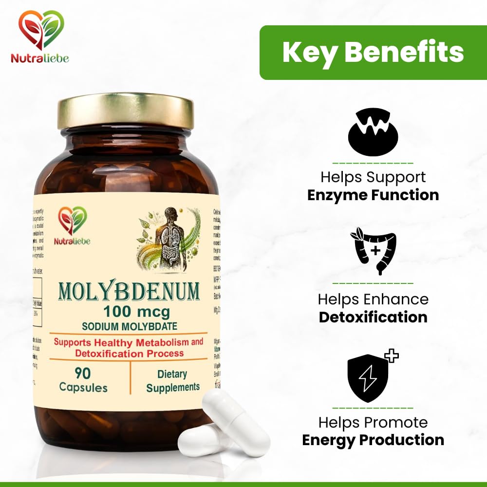 Nutraliebe Molybdenum - Sodium Molybdate 100mcg, Supports Enzyme Function and Detoxification, 90 Capsules