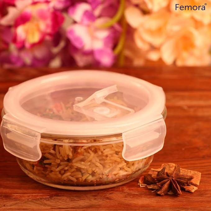 Femora Borosilicate Glass Containers for Kitchen | Storage Box for Kitchen With Air Vent Lid | Set of 1 | 380 Ml
