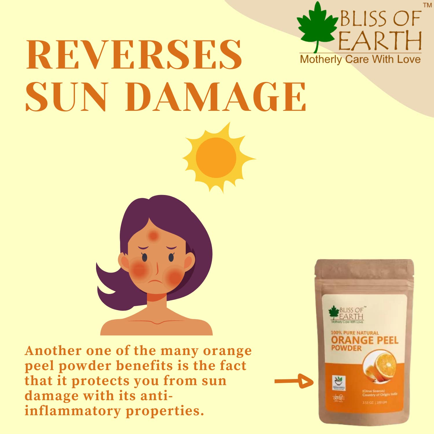 Bliss of Earthâ„¢ 100% Pure Orange Peel Powder | 100GM | Best For Naturally Glowing Skin | Natural Sun Tan Remover & Exfoliator | Hair Conditioning & Skin Care |