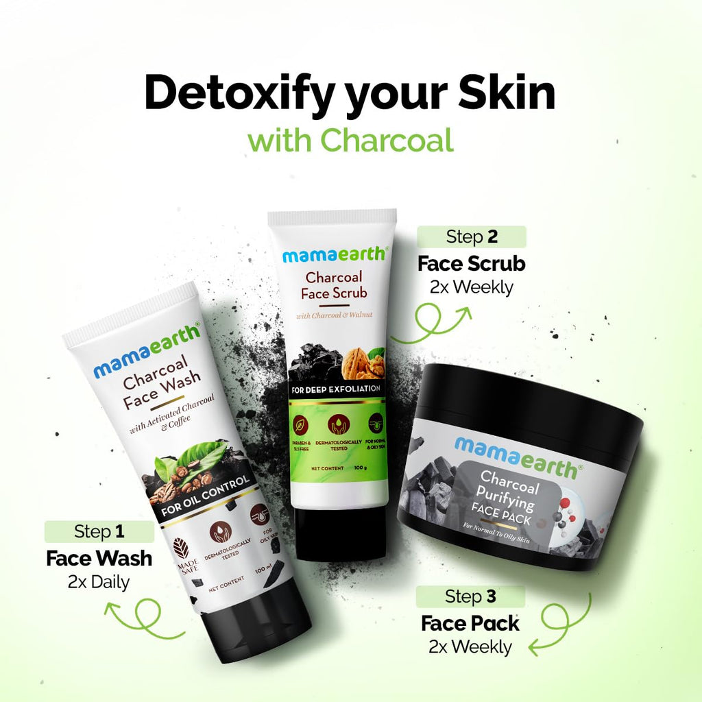 Mamaearth Charcoal Purifying Face Pack with Activated Charcoal & Glycolic Acid for Skin Detoxification Natural, DIY-like Texture | Detoxifies Skin | Crafted with Nature’s Best Ingredients | Free From Harmful Chemicals