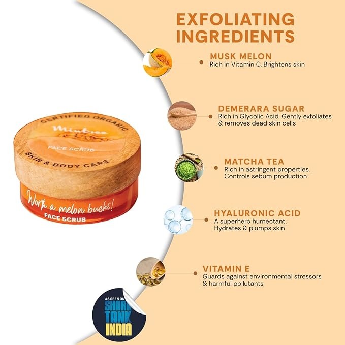 Mintree Certified Organic Face Scrub for Tan Removal & Soft-Smooth-Glowing Skin - 60 gms