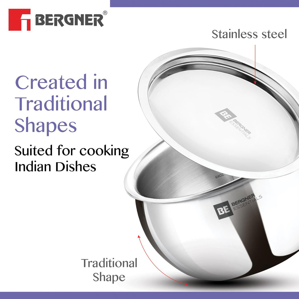 Bergner BE Bergner Essentials Tri-Ply Stainless Steel 20 cm Rice Handi with Lid