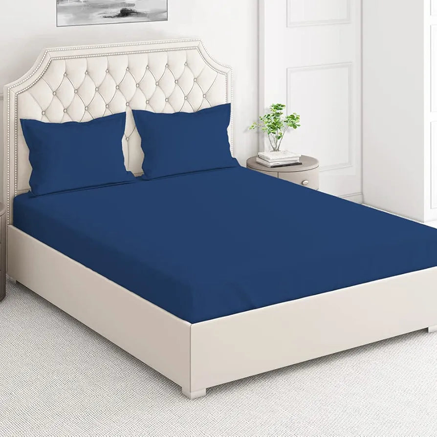 Layers Be Bold Cotton Bedsheet Set for All Seasons Lightweight 140 TC King Size Navy Blue