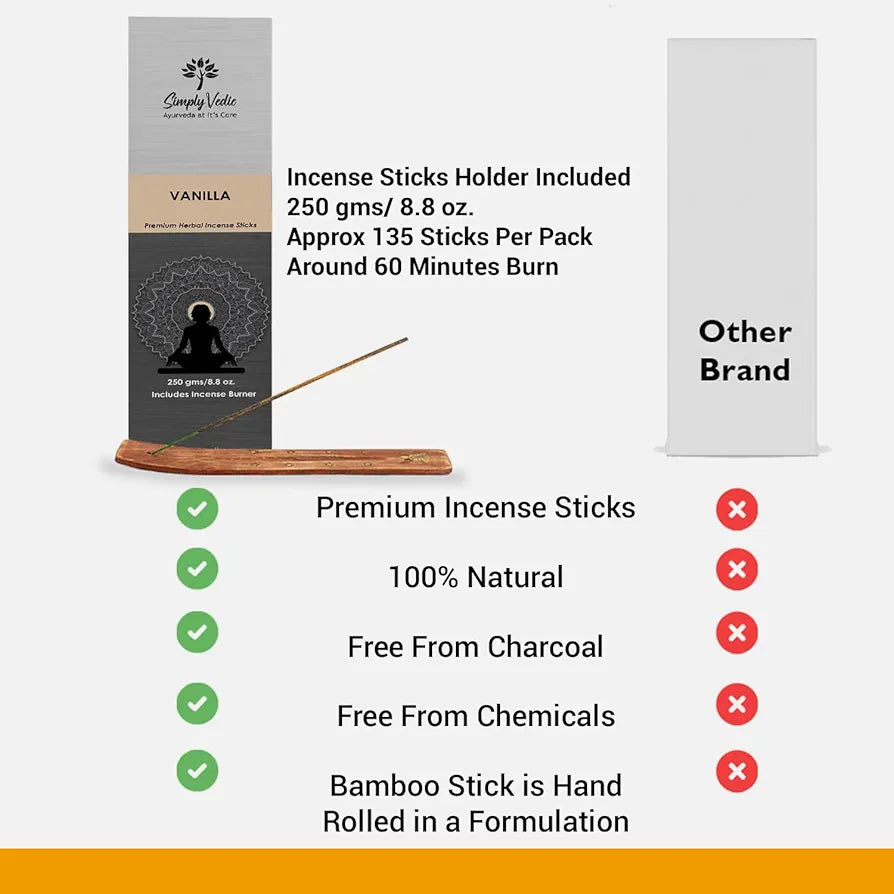 Simply Vedic Vanilla Incense Sticks  Pack Charcoal-Free