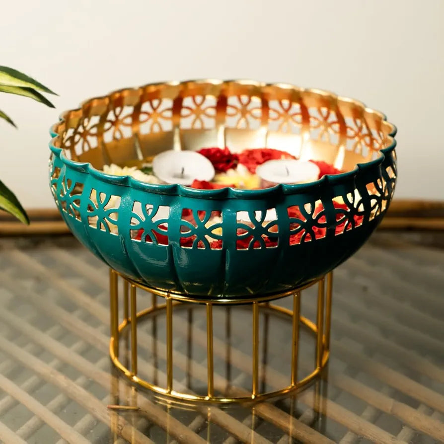 Ekhasa Green Urli Bowl with Stand for Home Décor Green