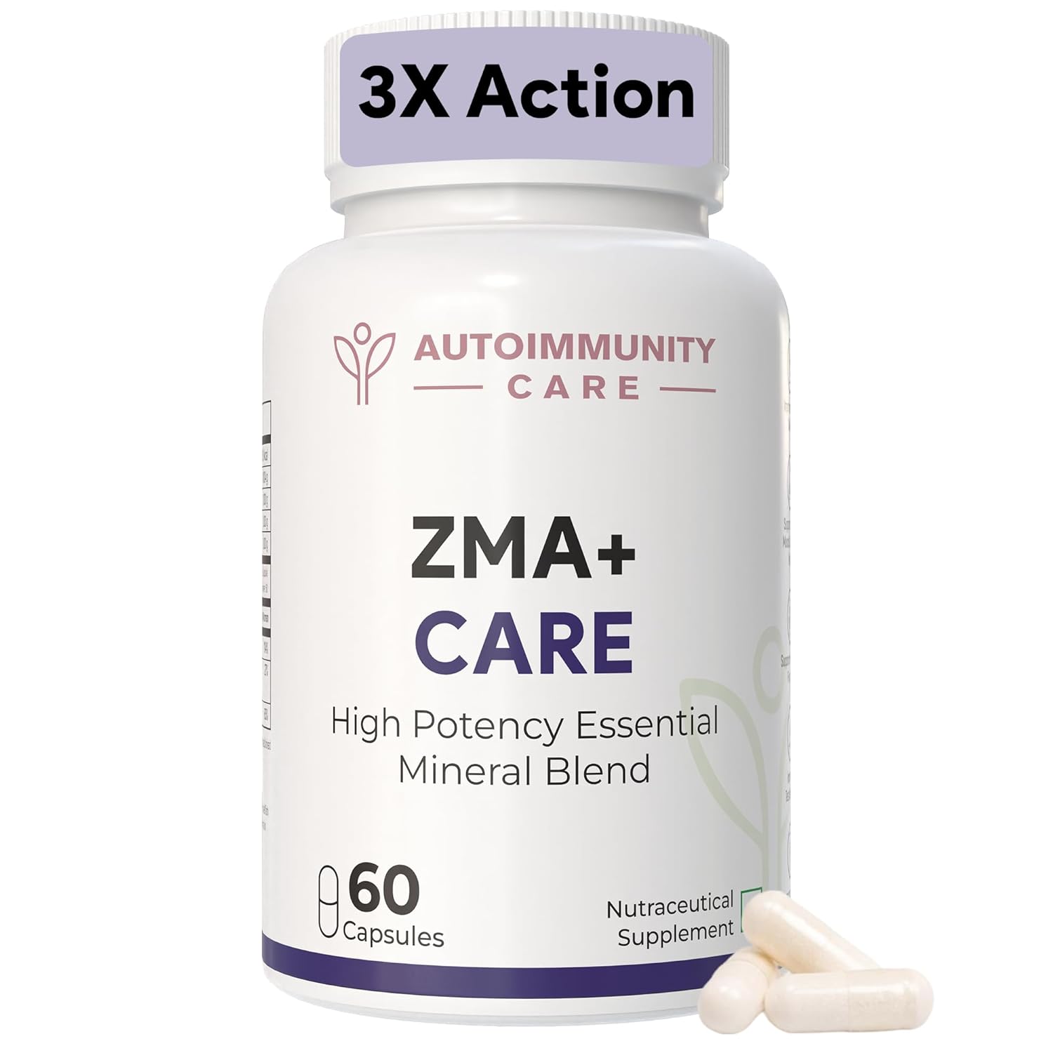 Autoimmunity Care ZMA+ Care | Zinc Magnesium Supplement with Vitamin B6 | Supports Sleep, Muscle Recovery, Brain Health, Immunity & Stress Relief | ZMA Supplement for Men & Women | 60 Caps (30 doses)