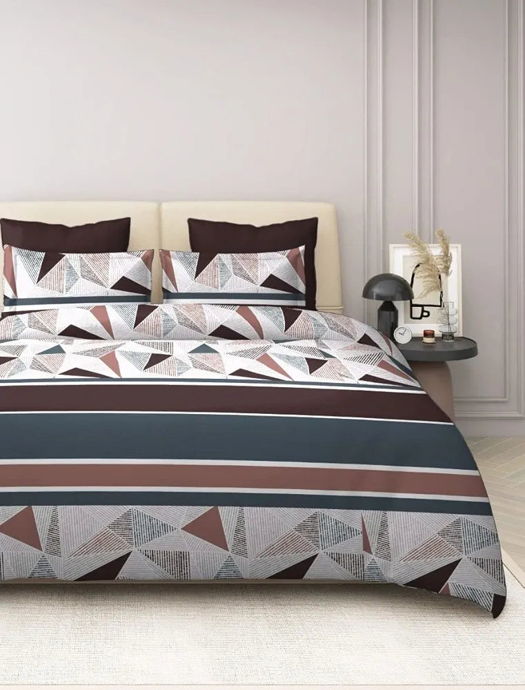 The Home Style 400 TC Supersoft Cotton Feel Glace Cotton Elastic Fitted Printed King Size Double Bed Bedsheet wih 2 Pillow Cover Mosaic Abstract