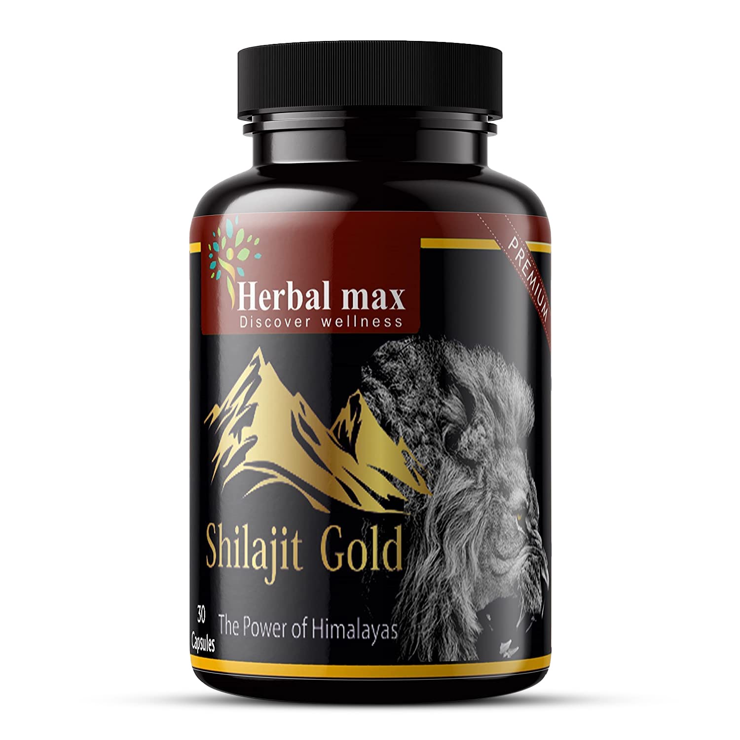Herbal Max Himalayan Shilajit Gold â€“ 800mg | 30 Capsules | With Ashwagandha, Safed Musli & More | Boosts Strength, Stamina, Energy & Immunity | Ayurvedic Supplement for Men