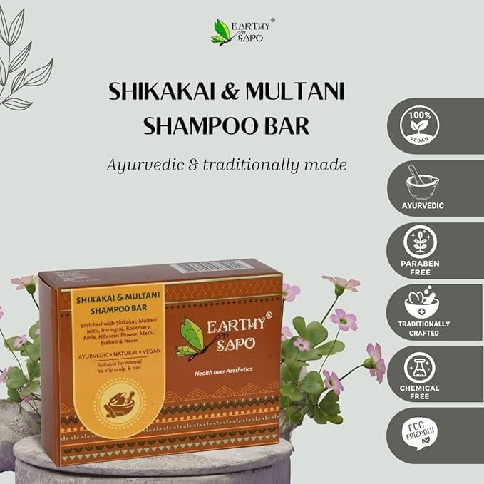 Earthy Sapo Shikakai & Multani Shampoo Bar for Oily Hair - 100 gms (Pack of 3)