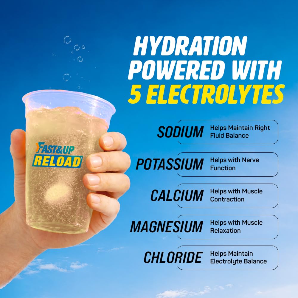 Fast&Up Reload (2.5 Litres) Low Sugar energy drink for Instant Hydration - 10 Effervescent Tablets with 5 Essential Electrolytes + Added Vitamins- Certified Electrolytes Drink - Lime and Lemon flavour