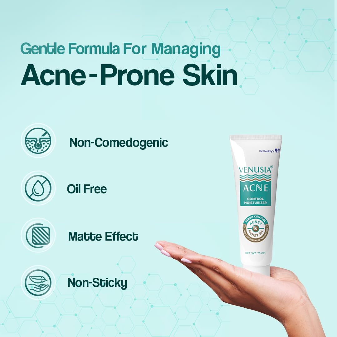 VENUSIA Dr. Reddy's Acne Control Moisturizer I For Oily & Acne Prone Skin I Prevents Acne Breakouts|Oil Free, Non Sticky I 75G