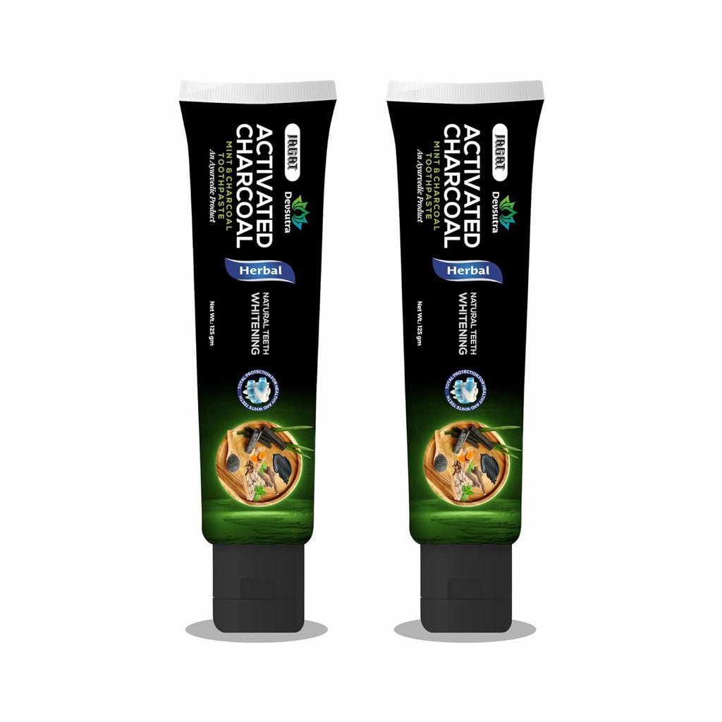 Jagat Devsutra Dr. Trusted Ayurvedic HERBAL Activated Charcoal Toothpaste for Teeth Whitening - 100% Natural Formula with Mint Flavour, No Fluoride & Artificial Colours - Pack of 2 (125g x 2)