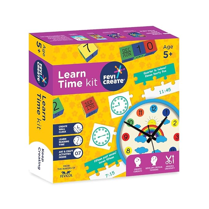 Fevicreate Diy Learn Time Kit Craft Materials Provided 7 Craft Activities Board Games and Puzzles Art and Craft Kit for Kids
