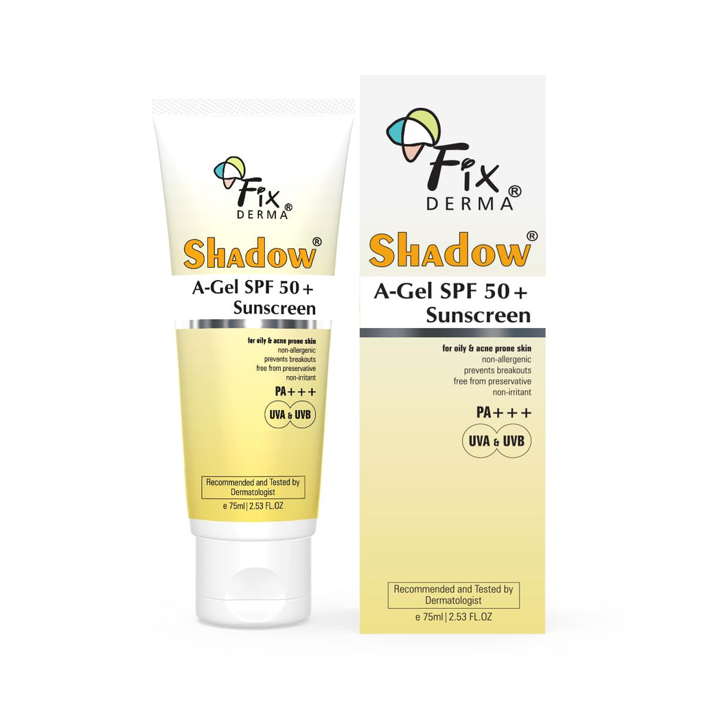 Fixderma Shadow A-Gel SPF 50+ Sunscreen PA+++ | For Oily & Acne-Prone Skin | Lightweight | Non-Greasy | No White Cast | Broad Spectrum For UVA & UVB Protection | For Men & Women | 75gm