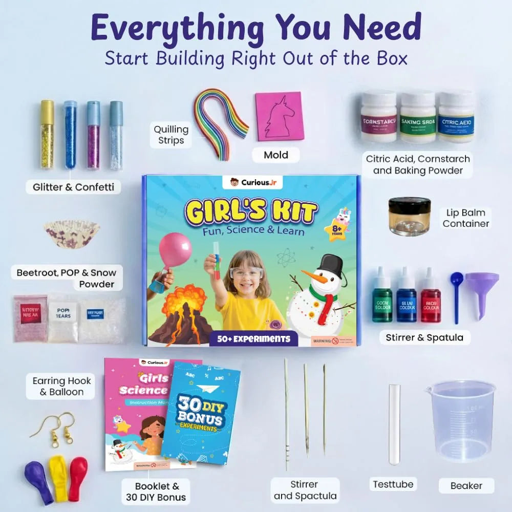 PW Girls Science Kit: 50+ Science Experiments Kit Including DIY Nail Art, Personalised Jewellery Educational Toy for Kids 4+ Year Old