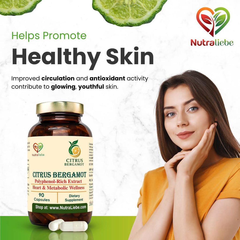 Nutraliebe Citrus Bergamot Extract 500 mg – Citrus bergamia Standardized to 38% Polyphenols | Heart, Cholesterol & Metabolic Health Support | Antioxidant & Detox Formula | 90 Veg Capsules | Non-GMO & Gluten-Free