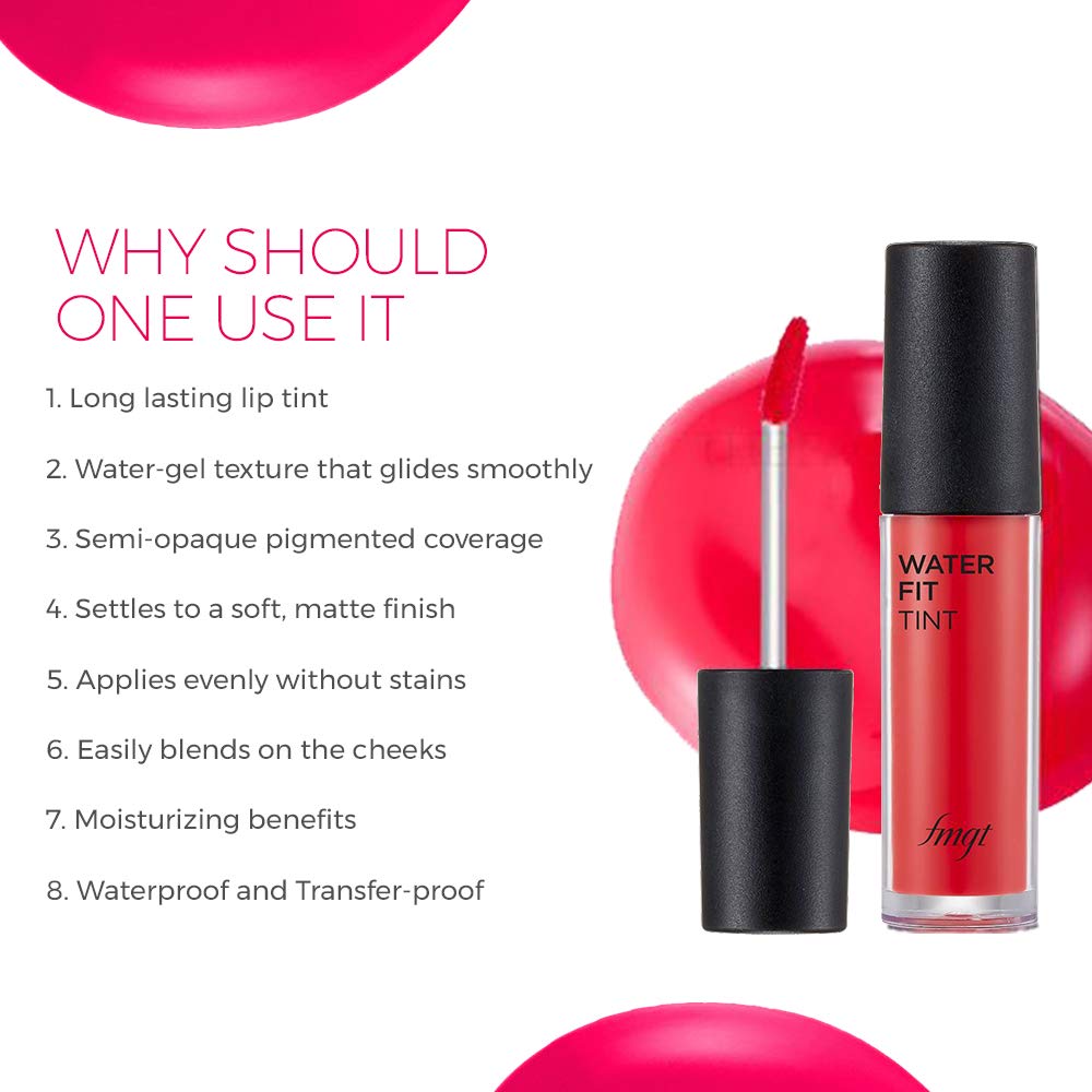 The Face Shop Waterproof and Long Lasting Water Fit Lip Tint, Lip Stain, CrÃ¨me Finish, 5g - Pink Mate