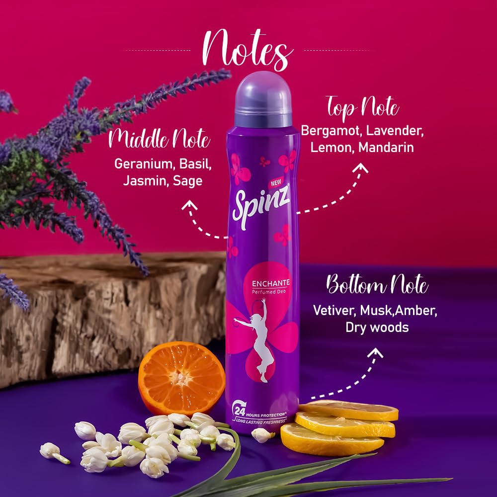 Spinz Enchante Perfumed Deo for Women | International Floral Fragrance | Long-Lasting Freshness & 24H Odour Protection Body Spray | 200ml