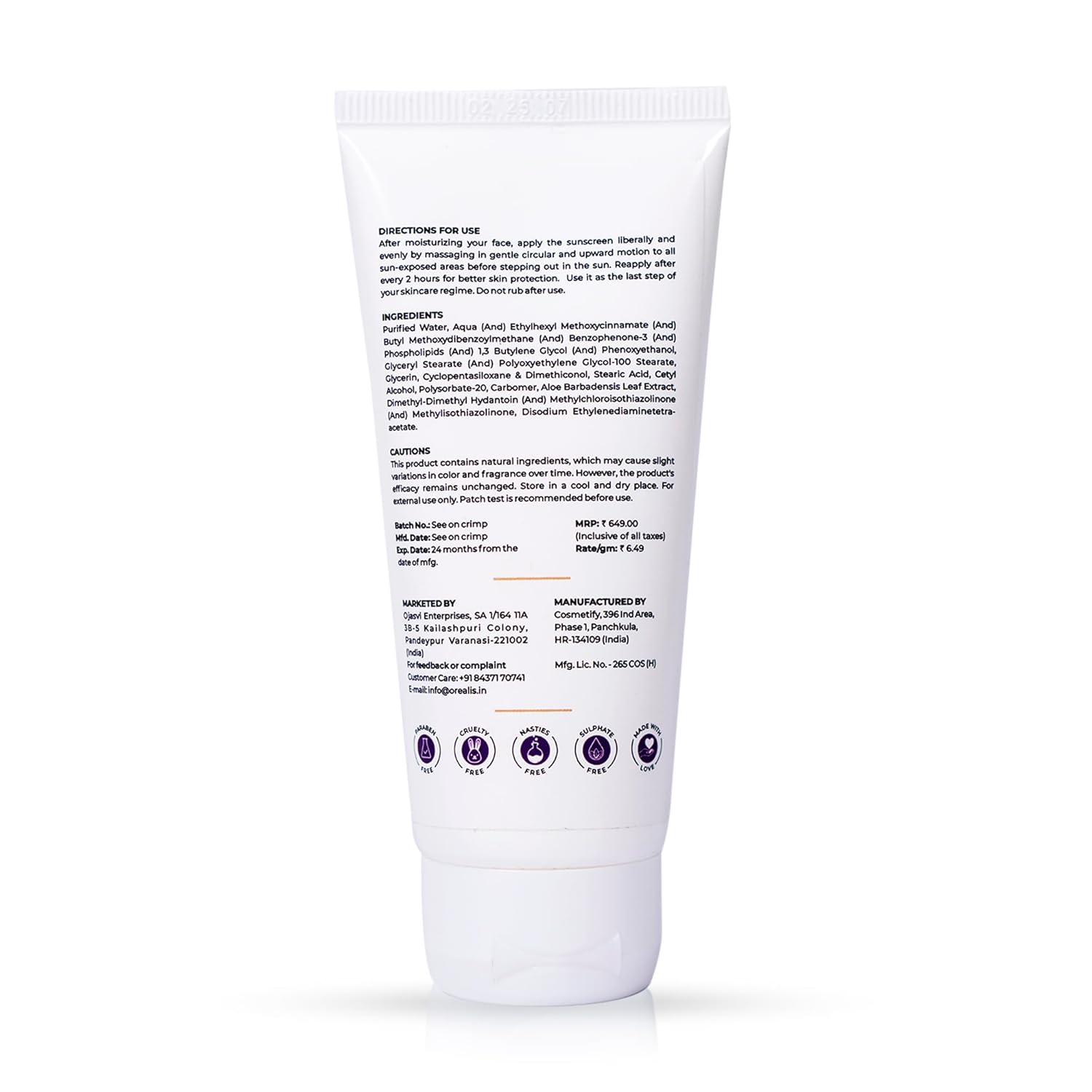 OrÃ©alis Sunscreen Cream 100gm with UVA UVB PA+ Protection | Moisturizer with Aloe Vera | Broad Spectrum Lightweight Non-Greasy Face Sunscreen for All Skin Types Men & Women
