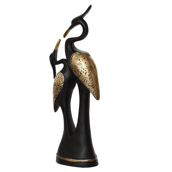 Ecraftindia Resin Golden and Black Kissing Swan Couple Statues Love Birds Figurines Decorative Showpieces