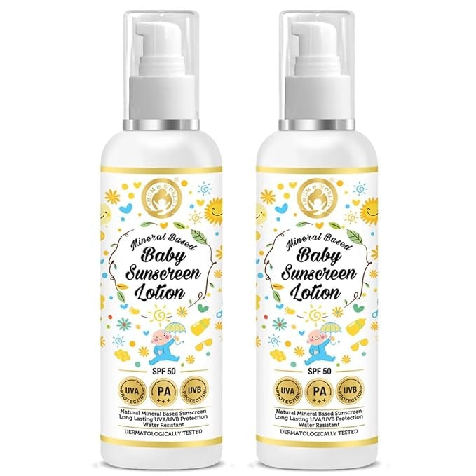 Mom & World Mineral Based Baby Sunscreen Lotion Spf 50 Pa+++ - 120 ml (Pack of 2)