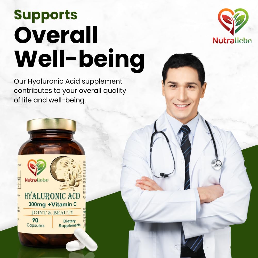 Nutraliebe Hyaluronic Acid 300mg - Premium Joint & Skin Support, Non-GMO, 90 Capsules