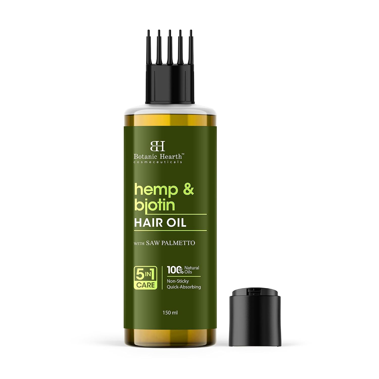 Botanic Hearth Hemp & Biotin Hair Oil for Hair Growth & Strength with Saw Palmetto – 150ml, Non-Sticky & Fast-Absorbing – 100% Natural Oils for Healthy Scalp & Hair – with Hair Oil Applicator