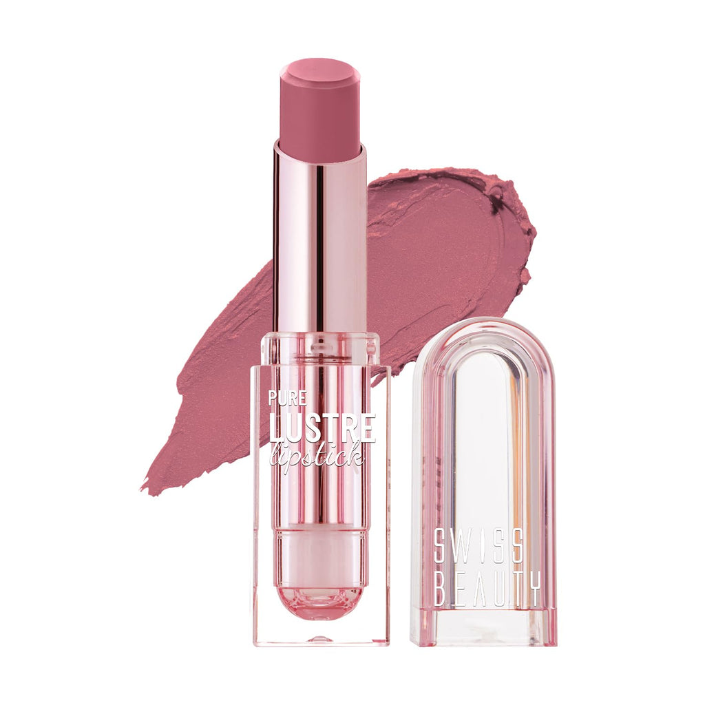 Swiss Beauty Pure Lustre Lipstick | High Shine Finish | Smooth Glide | With Olive Oil & Vitamin E | Hydrating | Shade- True Nude, 3.8gm