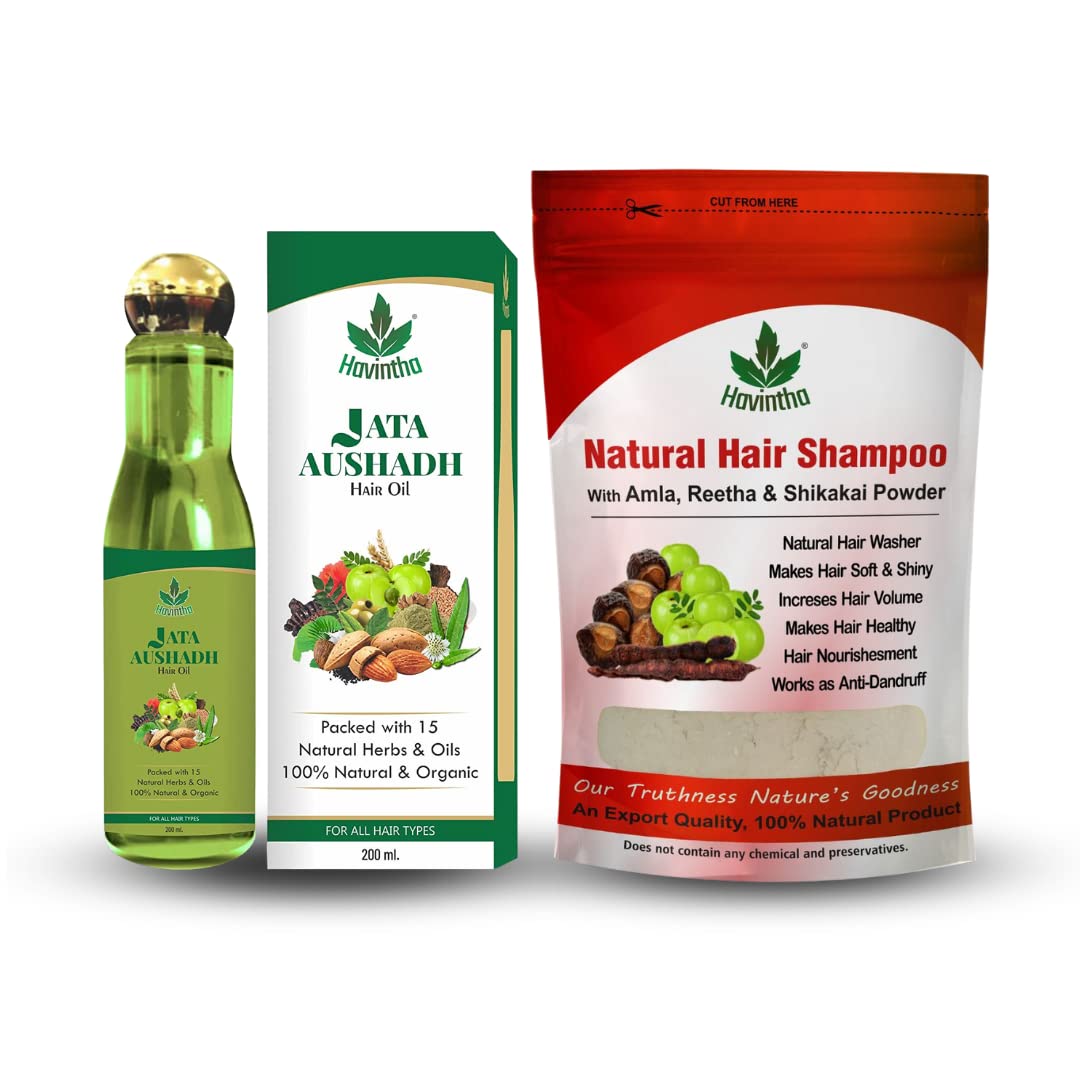 Havintha Natural Hair Shampoo with Amla, Reetha and Shikakai Powder - 227 gms And 15 Natural Herbs Hair Oil - 200ml