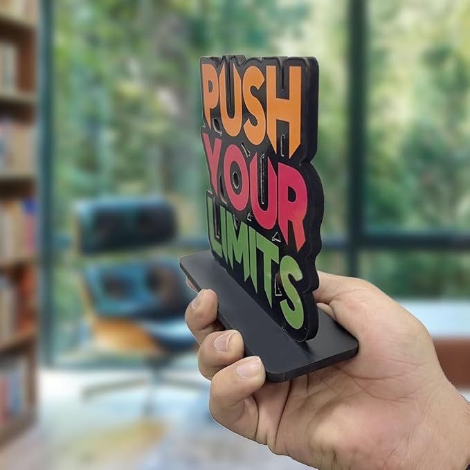 Artvibes Wooden Idols and Figurine Push Your Limit Quotes Table Decoration for Office Desk | Home Decor Item