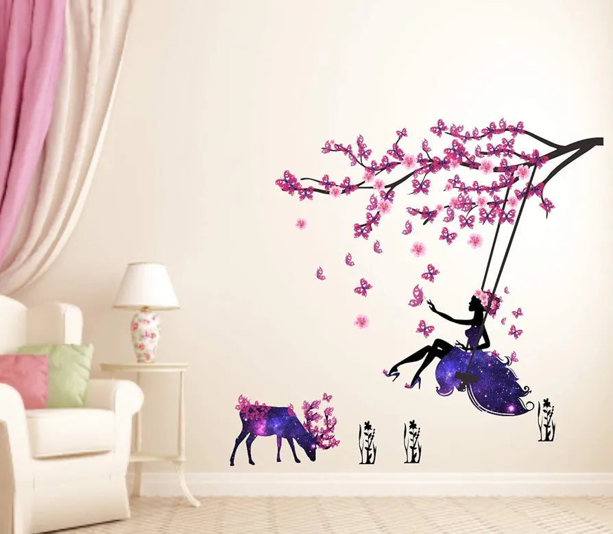 Decal O Decal Vinyl Motivational Quotes Wall Stickers Angel on Swing with Little Deer and Butterfly