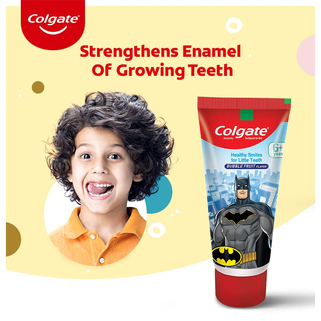 Colgate Kids Batman Manual Toothbrush(Pack of 3,Multicolor) & Colgate Batman Anticavity Toothpaste For Kids - 80g (Bubble Fruit Flavour)