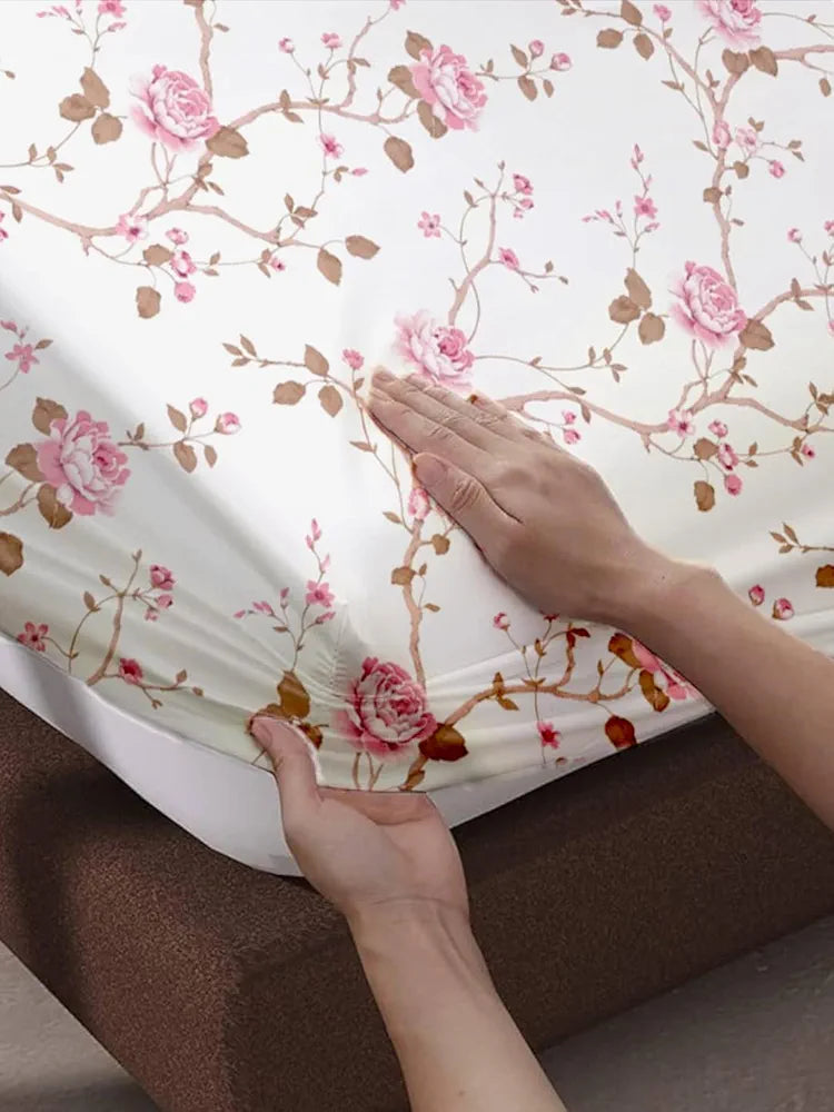 Trance Home Linen 180Tc 100% Cotton 78"X36" Single Size Elastic Fitted Bedsheet Printed With 1 Pillow Cover Colour Aster Pink