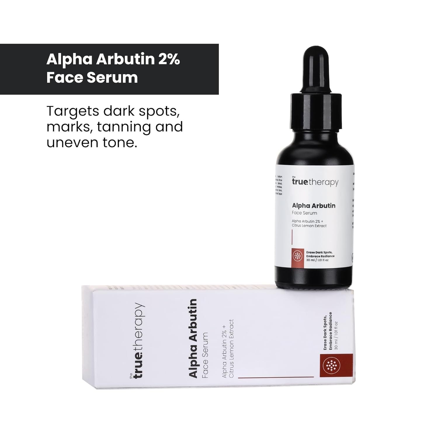 The True Therapy 2% Alpha Arbutin Serum - Helps Reduce Pigmentation, Dark Spots, Blemishes, Acne Marks & Tanning - Citrus Limon Extract - 30 ml