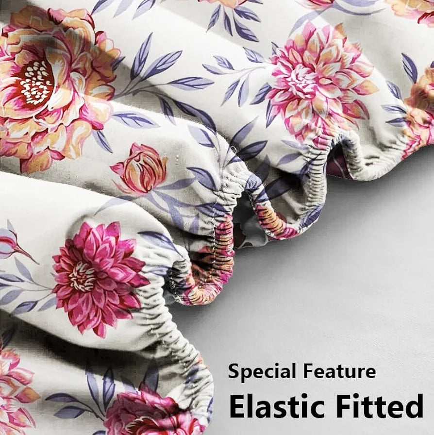 Homekart Waterproof Fitted Bedsheet for King Leakproof Noiseless Skin-Friendly Elastic Bed Sheet with 2 Pillow Covers Pink & White