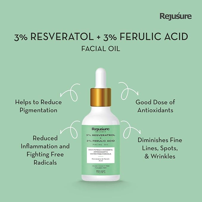 Rejusure High Potency 3% Resveratrol & 3% Ferulic Acid Facial Oil - 30 Ml