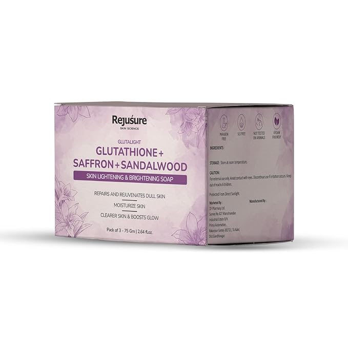 Rejusure Glutathione, Saffron & Sandalwood Soap - 75 Gms Each | Pack of 3