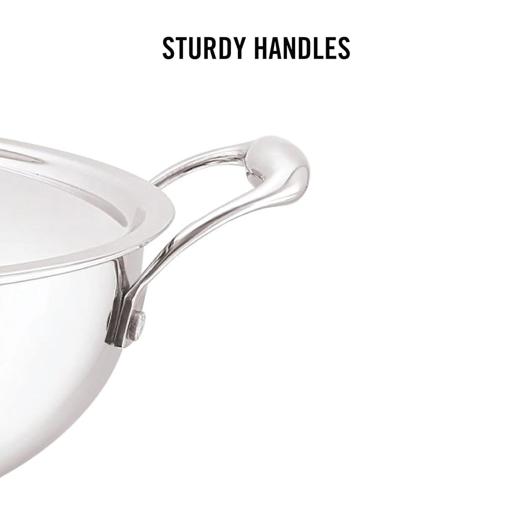 Cello Tri-ply 20 Cm Stainless Steel Cookware Kadhai With Lid